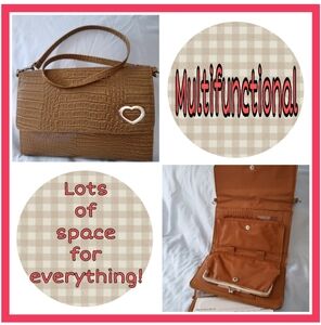 Multifunctional Tan Shoulder Crocodile Pattern Clutch Handbag